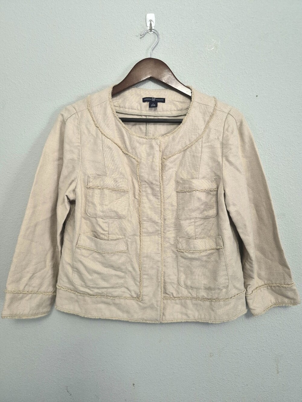 Gap Jute Cotton Blend Jacket Raw Frayed Edges Boxy Women Large Boho